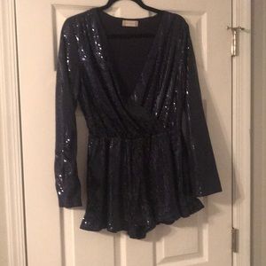 Rhinestone blue, long-sleeve romper